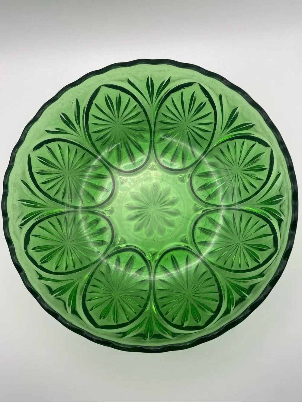 Vintage Green Glass Serving Bowl